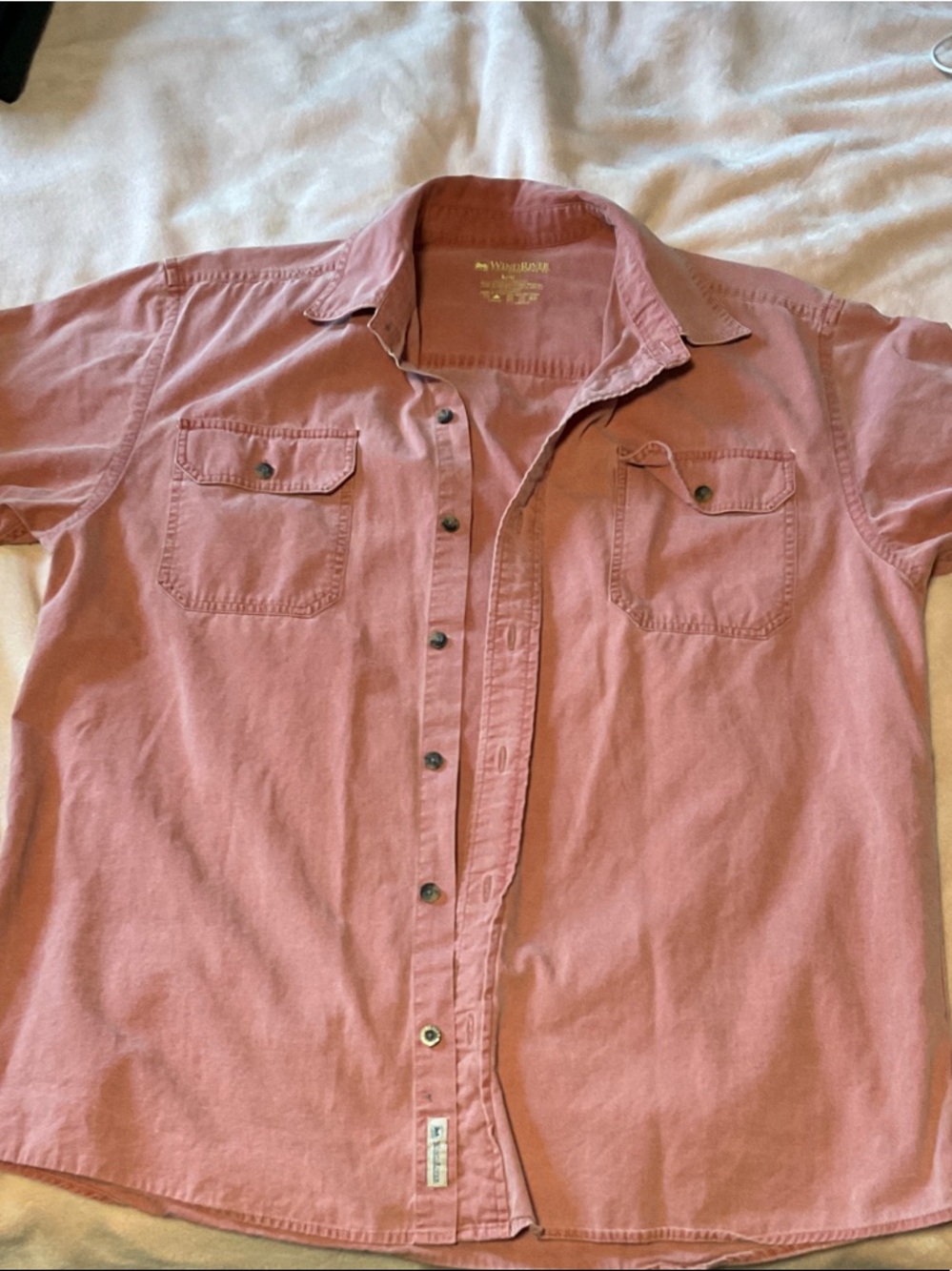 Men's WindRiver Salmon Short Sleeve Button-Up Shirt - Vintage Cotton Look